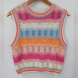 Cotton On Pink White Blue Strive Sweater Vest Size Large